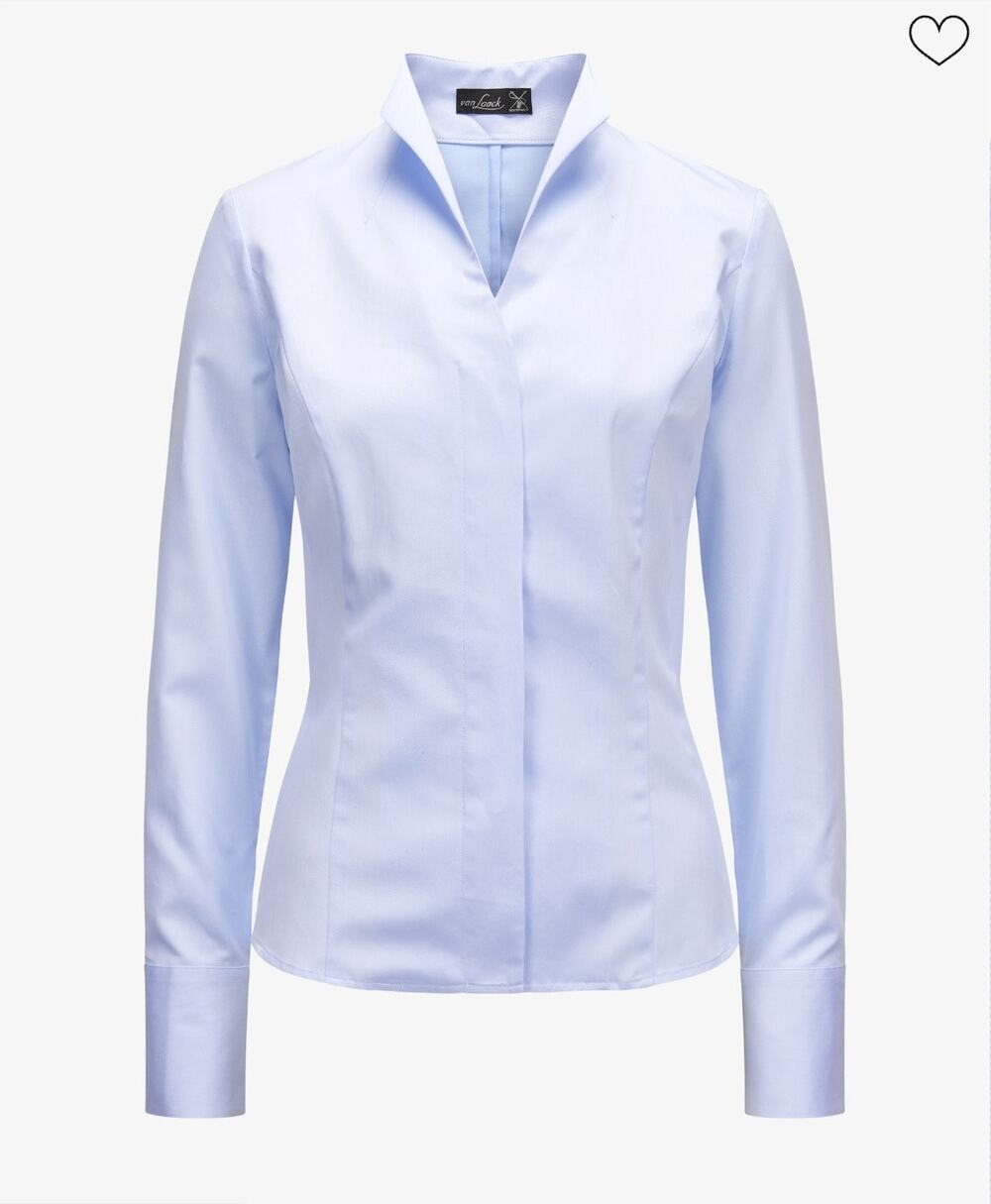 Van Laack Alice NOS Blouse Womens 38 M Light Blue 100% Cotton Chalice Collar